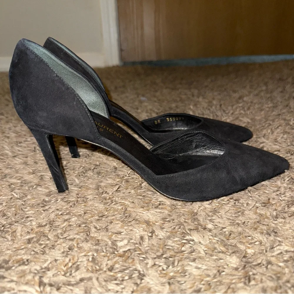Saint Laurent Paris Black Suede D’Orsay Pointed Toe Stiletto Heels | Designer - Picture 4 of 10